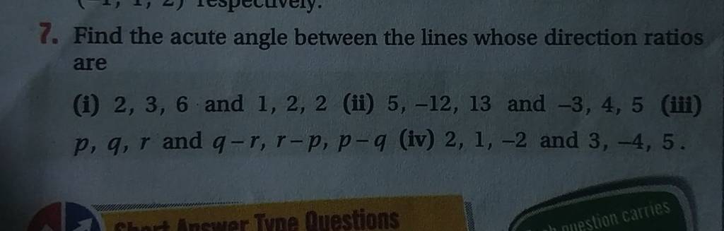 7. Find The Acute Angle Between The Lines Whose Direction Ratios Are (i)