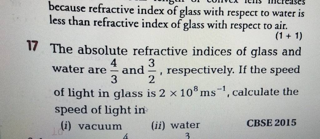 refractive index of water respect to glass