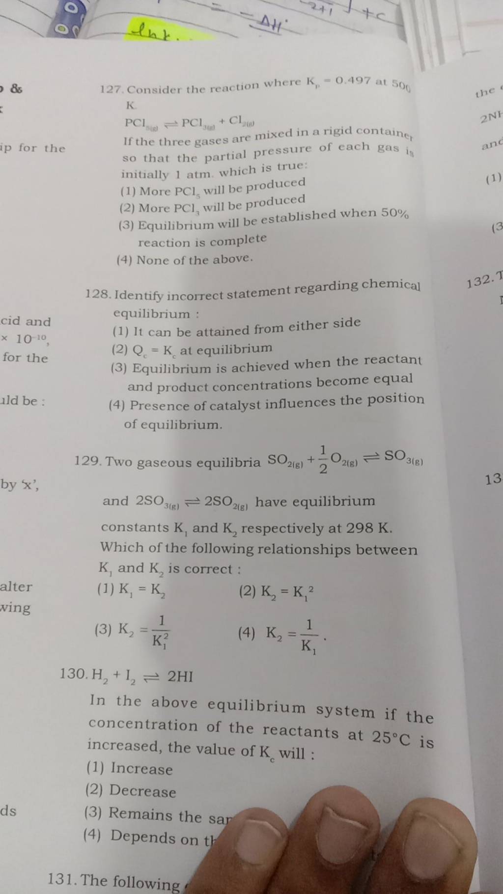 Identify incorrect statement regarding chemical equilibrium : | Filo