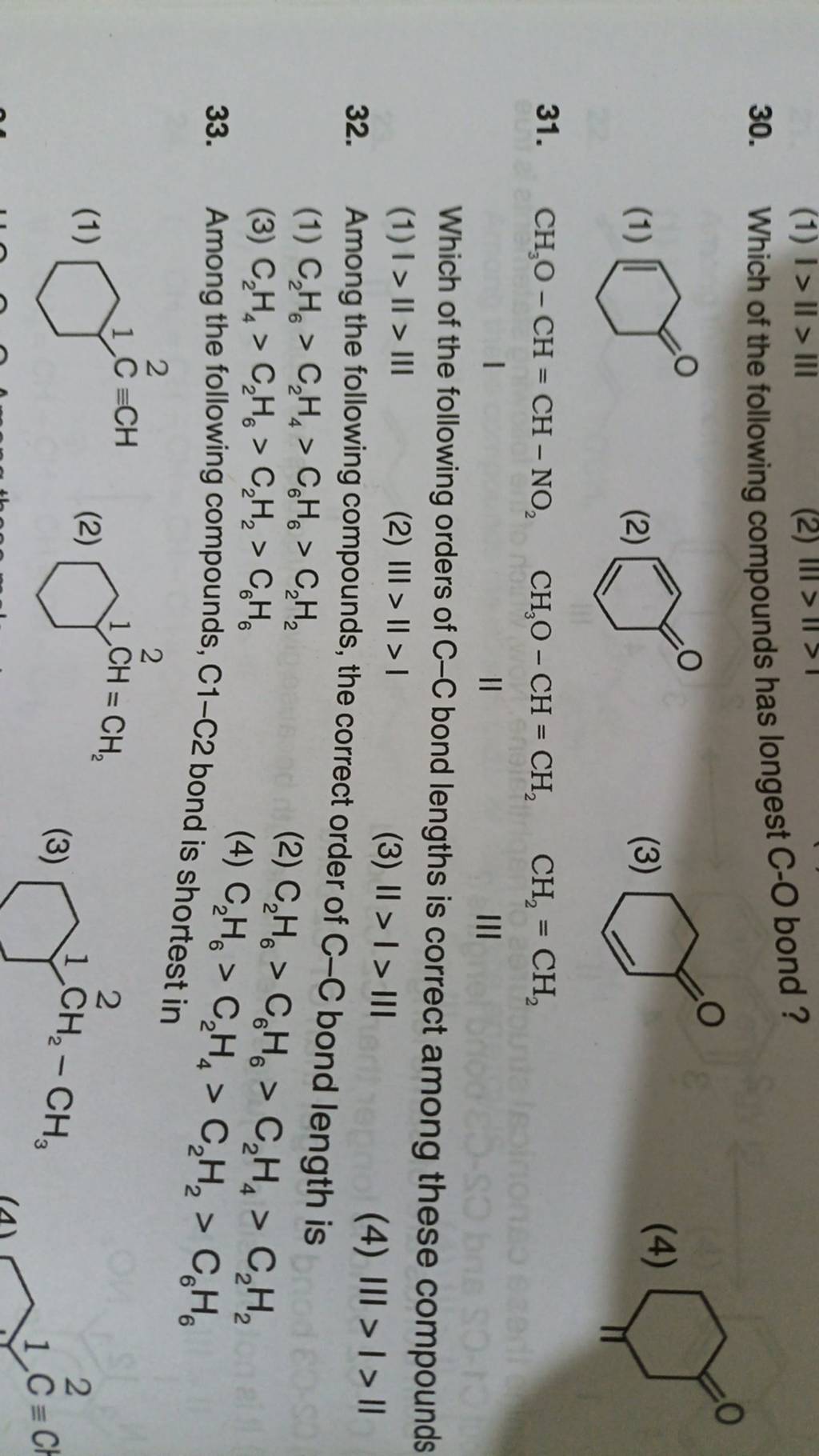 Among the following compounds, C1−C2 bond is C2 H6 >C2 H4 >C2 H2 >C6 H6