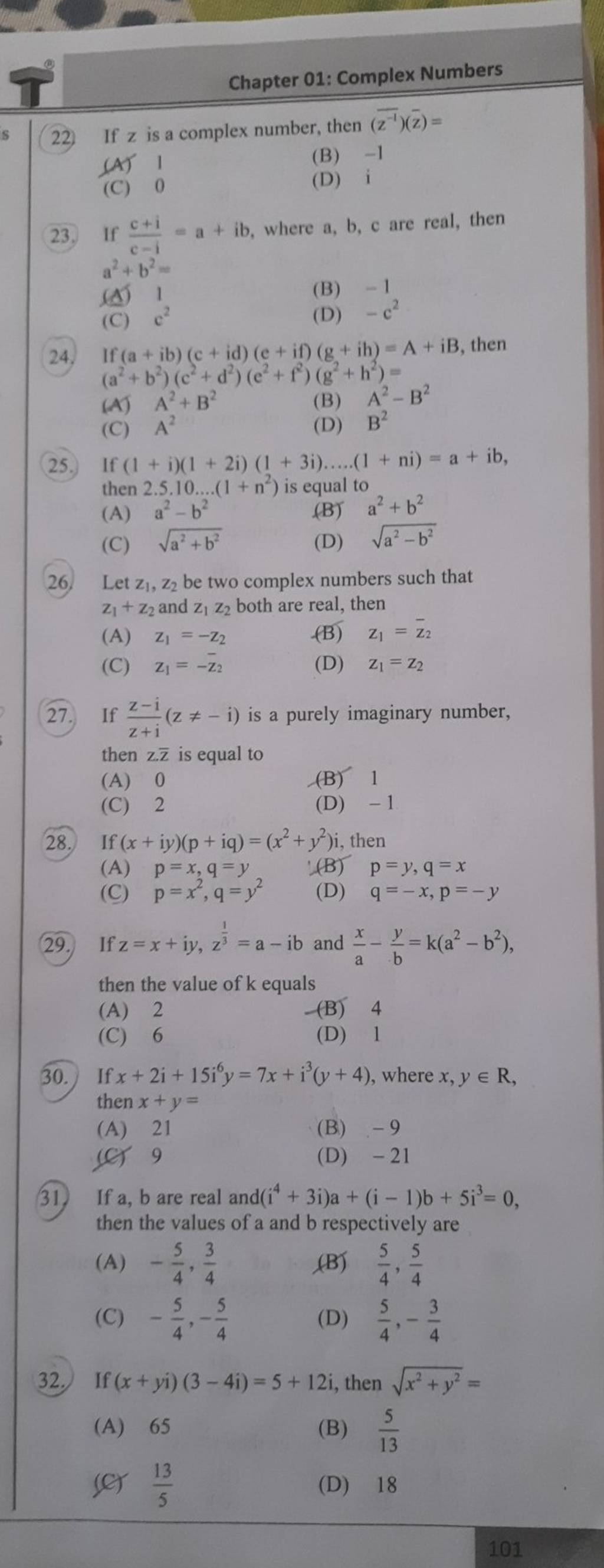 If a,b are real and (i4+3i)a+(i−1)b+5i3=0, then the values of a and b res..
