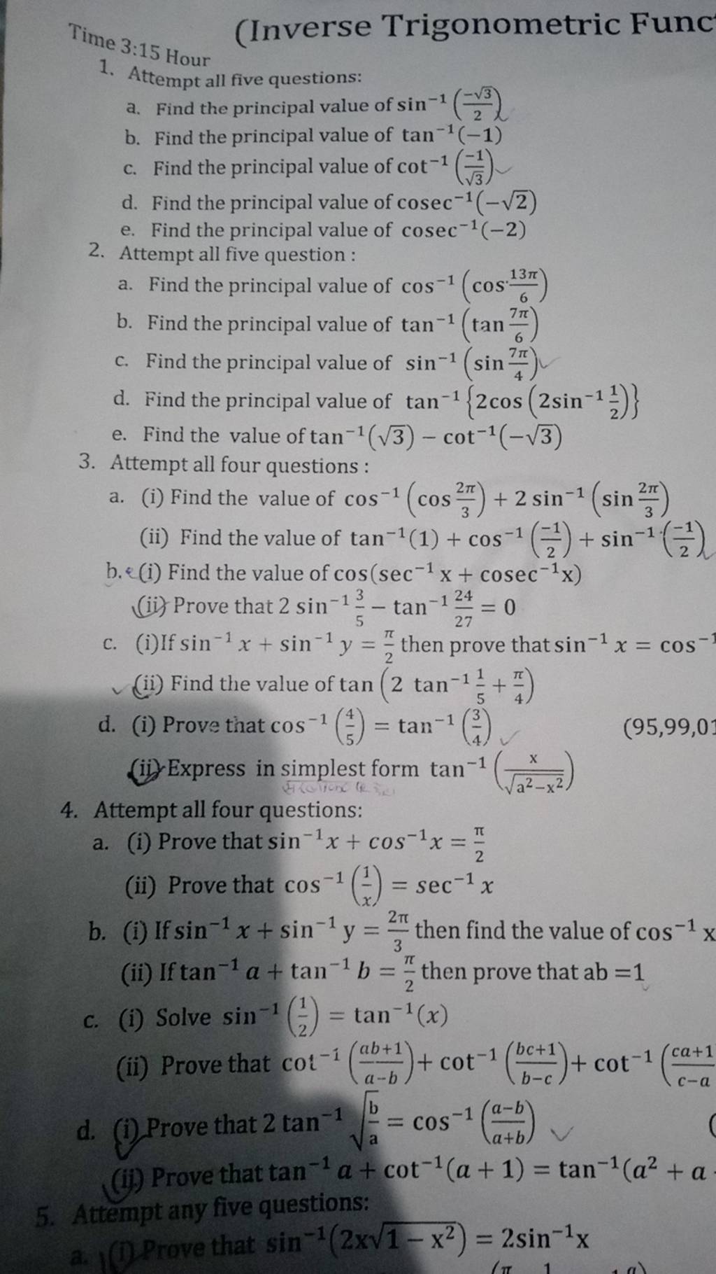 Prove That Tan−1acot−1a1tan−1a2a 5 Attempt Any Five Questions 3056