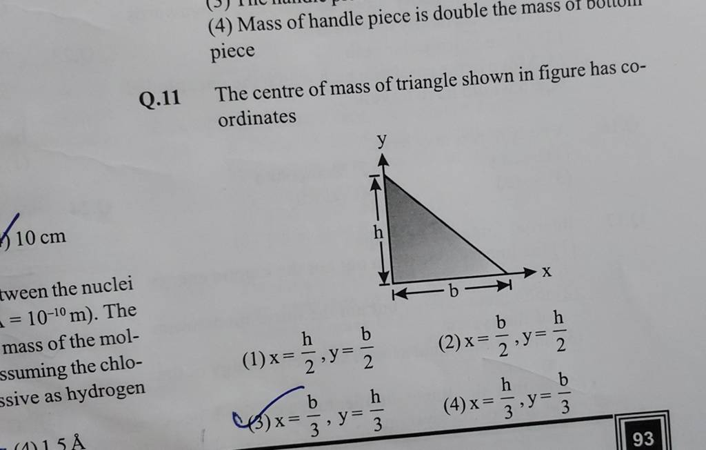 Q11 The Centre Of Mass Of Triangle Shown In Figure Has Coordinates 10 Cm 3702