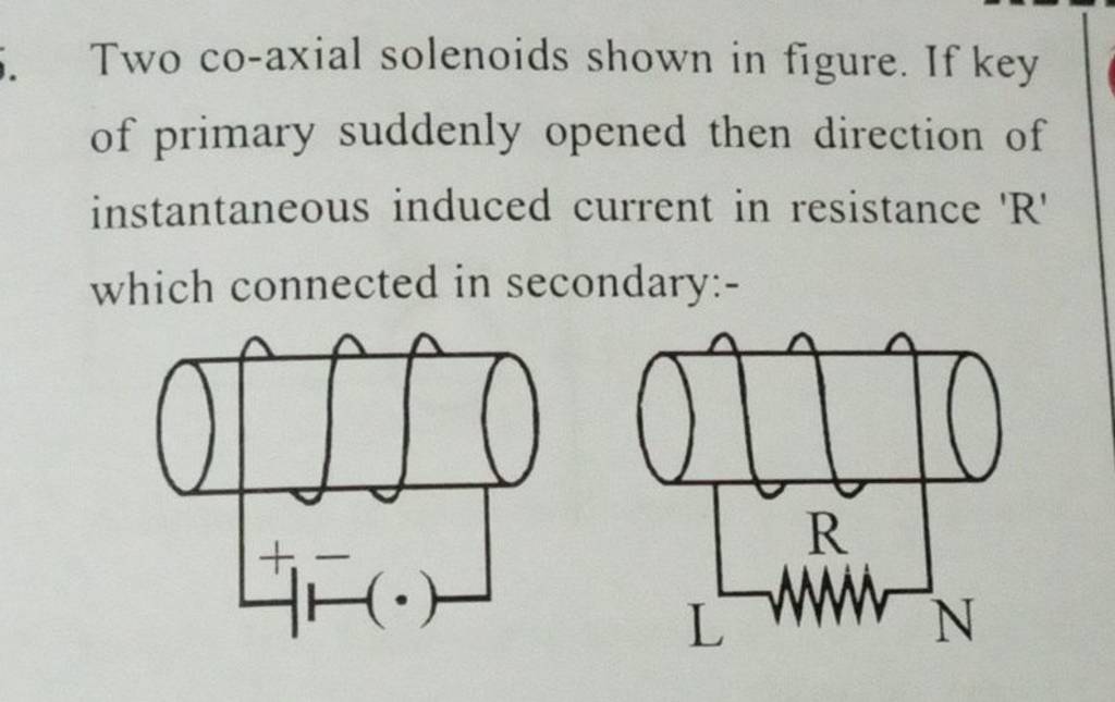 Two coaxial solenoids shown in figure. If key of primary suddenly opened..