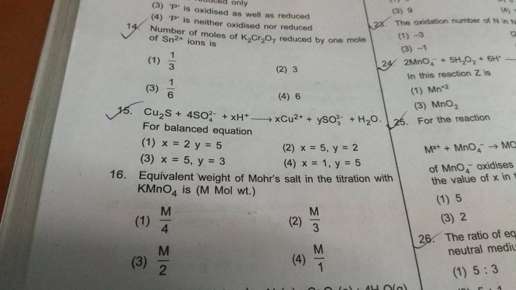 Equivalent weight of Mohr's salt in the titration with KMnO4 is ( MMol w..