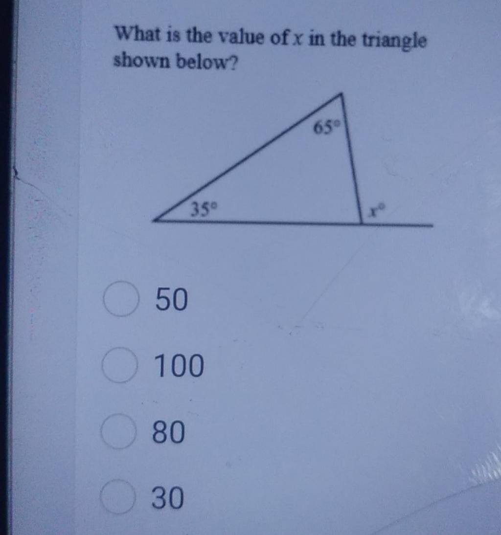 What is the value of x in the triangle shown below? Filo