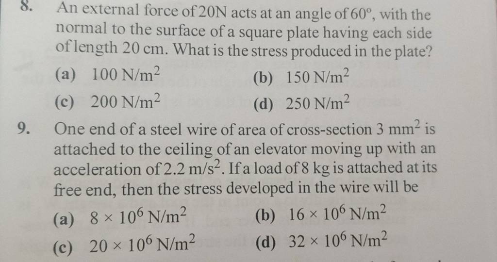 an-external-force-of-20-n-acts-at-an-angle-of-60-with-the-normal-to-the