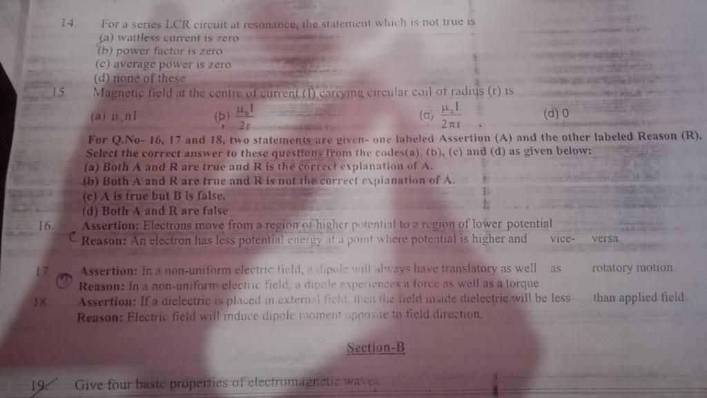 For A Series Lcr Circuit At Resonance The Statement Which Is Not True Is 7108