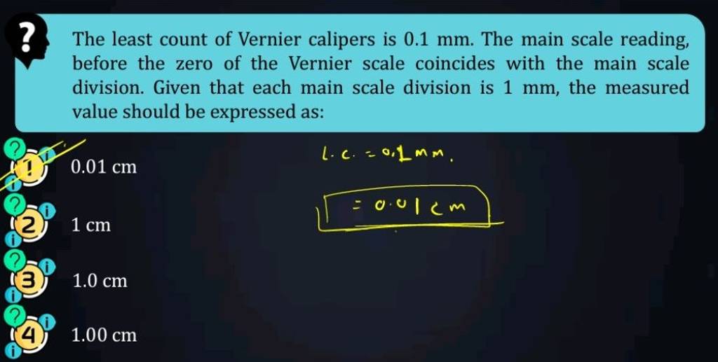 The least count of Vernier calipers is 0.1 mm. The main scale reading, be..