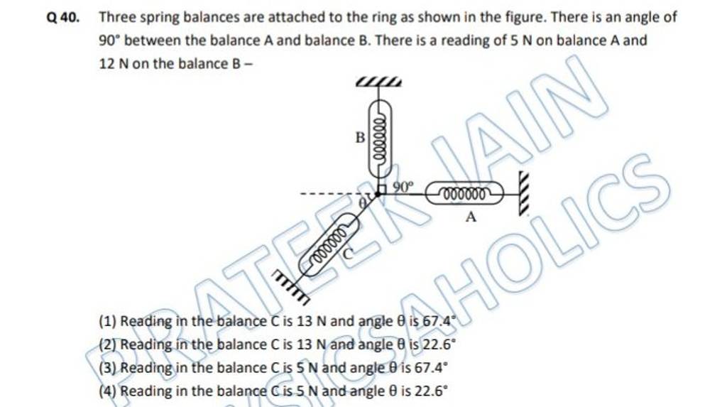 Q 40. Three Spring Balances Are Attached To The Ring As Shown In The Figu..