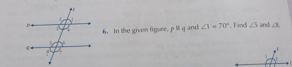 6 In The Given Figure P∥q And ∠170∘ Find ∠5 And ∠8 Filo 4462