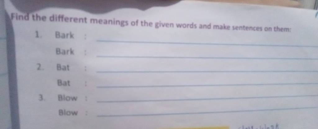 Find the different meanings of the given words and make sentences on them..
