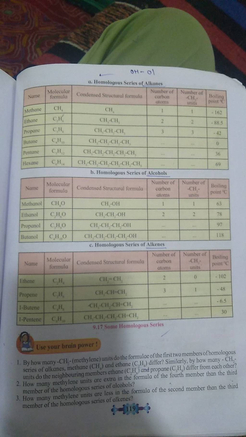 A. Homologous Series Of Alkanes B. Homologous Series Of Alcohols NameMole..