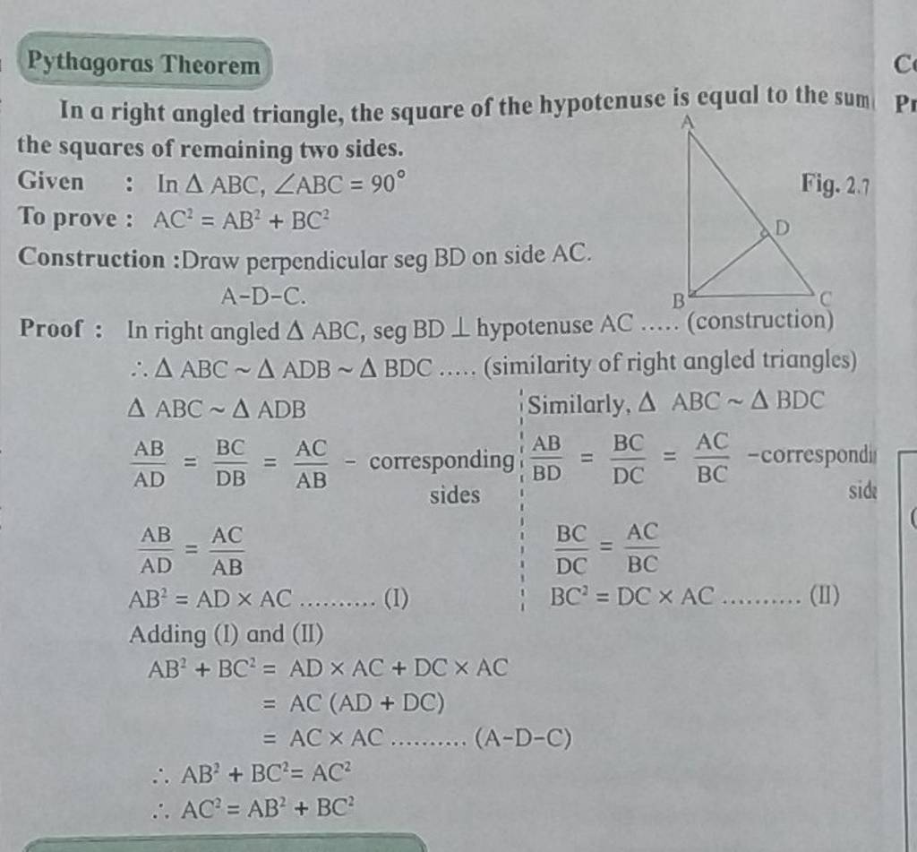 Pythagoras Theorem In a right angled triangle, the square of the hypotenu..