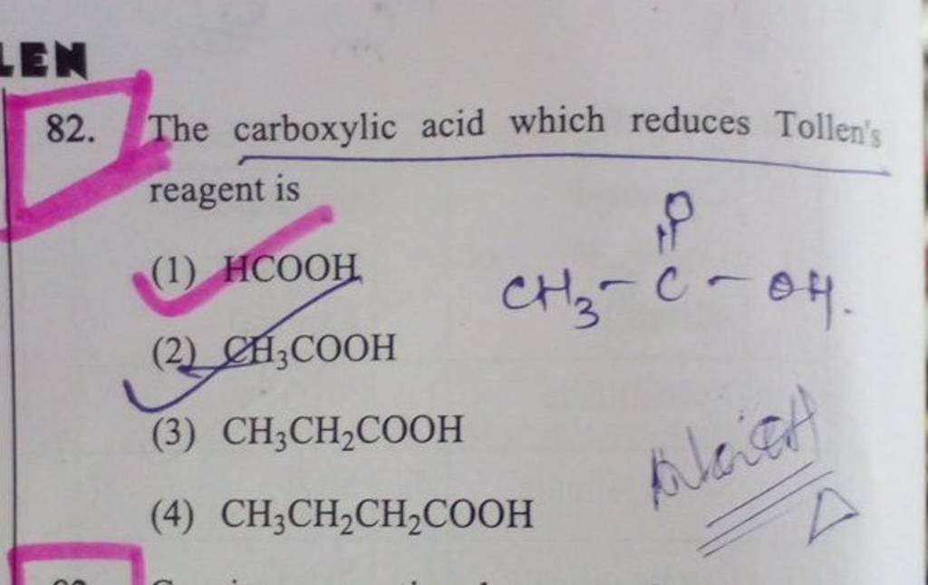The carboxylic acid which reduces Tollen's reagent is Filo