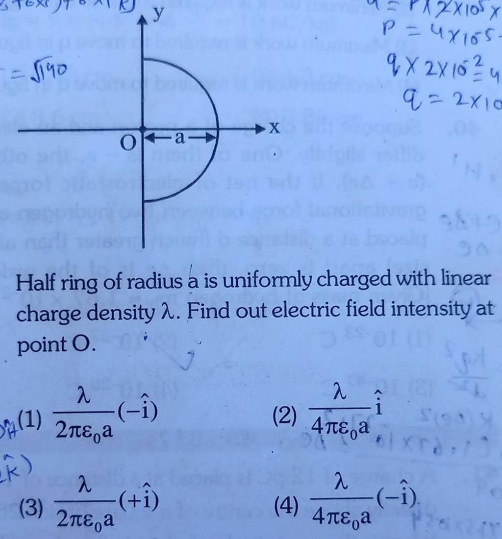 Half ring of radius a is uniformly charged with linear charge density λ.