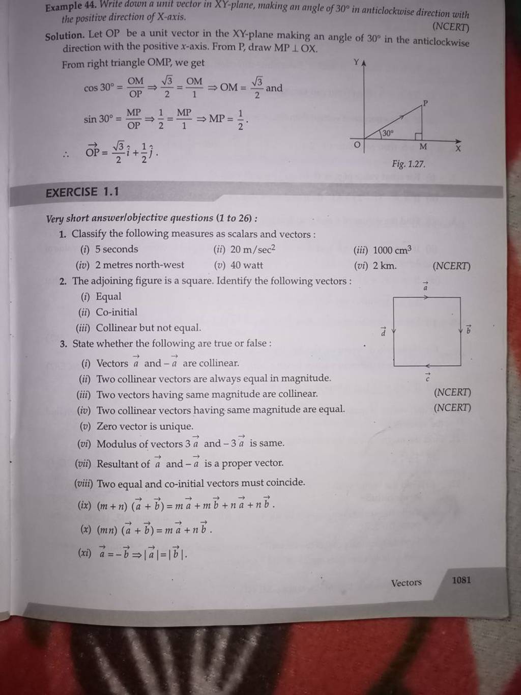 Example 44 Write Down A Unit Vector In Xy Plane Making An Angle Of 30∘ 5374