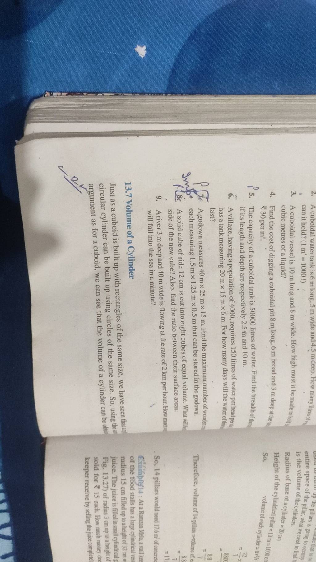 2. A cuboidal water tank is 6 m long, 5 m wide and 4.5 m deep. How miany
