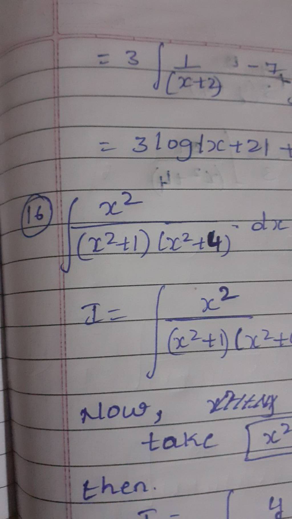 =3 \int \frac{1}{(x+2)}-7 \\
=3 \log |x+2|+
\end{array}
\]
(16)
∫(x2+1