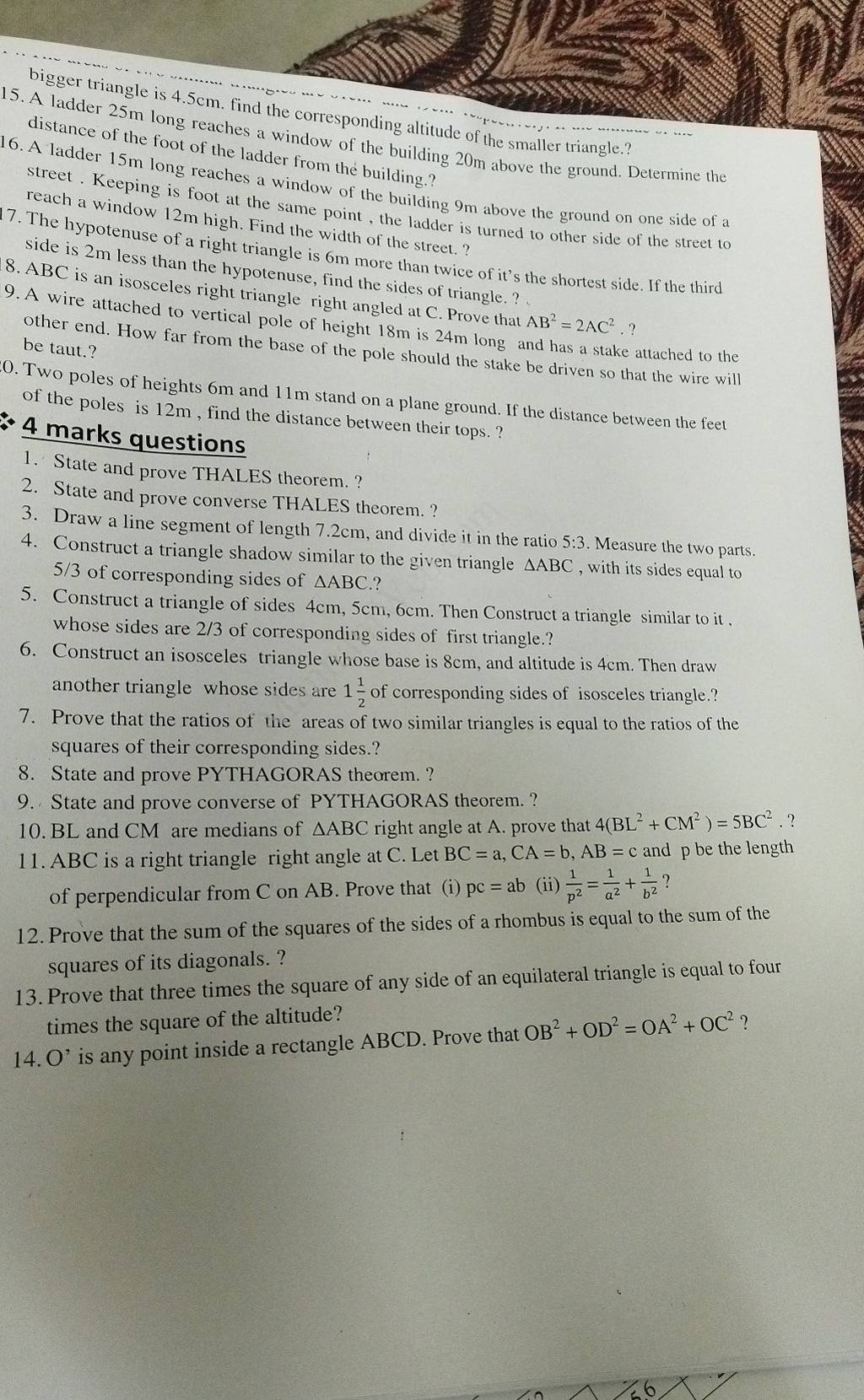 15. A ladder 25 m long reaches a window of the building 20 m above the gr..