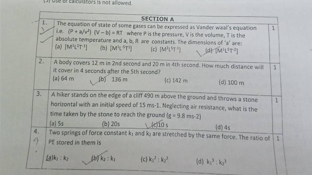 Two springs of force constant k1 and k2 are stretched by the same force..