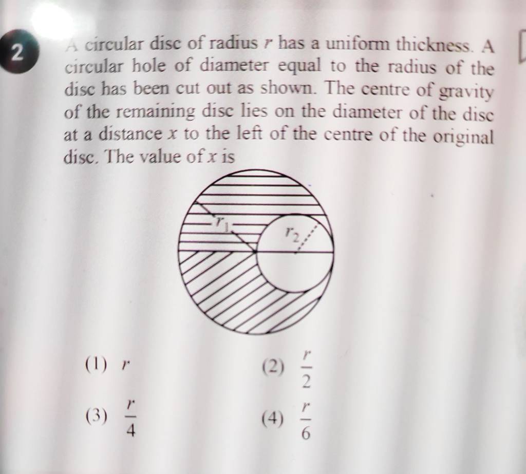 2 Circular Disc Of Radius R Has A Uniform Thickness. A Circular Hole Of D..