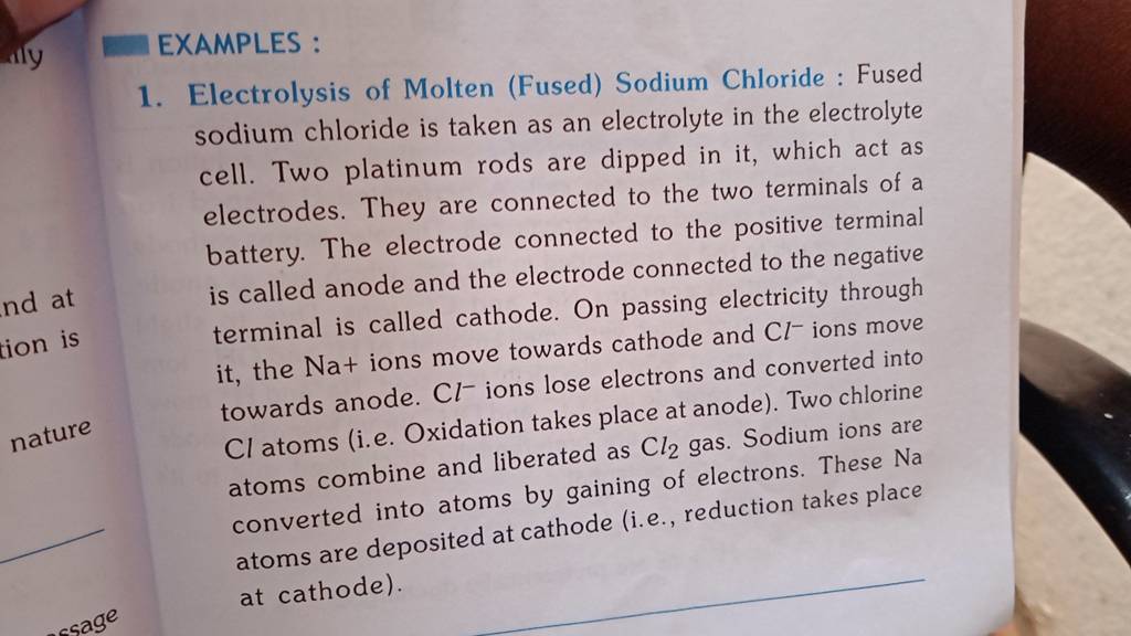 EXAMPLES 1. Electrolysis of Molten (Fused) Sodium Chloride Fused sodi..