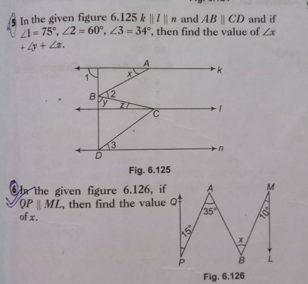 In The Given Figure 6125k∥l∥n And Ab∥cd And If ∠175∘∠260∘∠334∘ The 3819