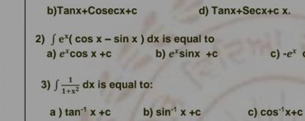 2 ex cosx sinx dx Is Equal To A Excosx c B Exsinx c C ex 3 1 x21 2-ex-cosx-sinx-dx-is-equal-to-a-excosx-c-b-exsinx-c-c-ex-3-1-x21
