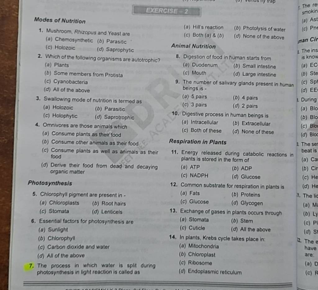 Exchange of gases in plants occurs through 6. Essential factors for photo..