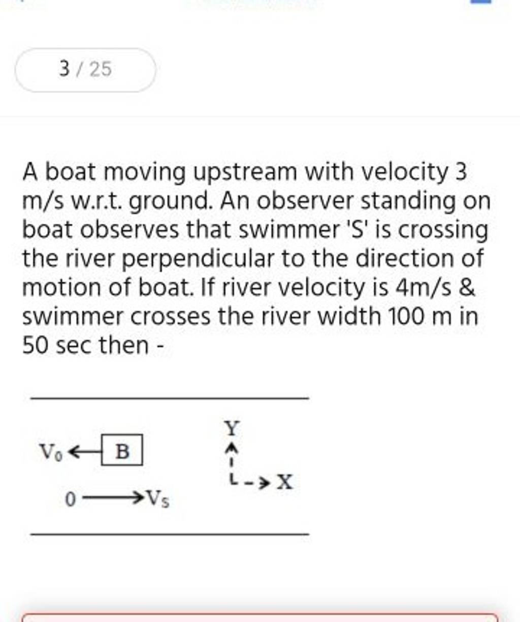 A boat moving upstream with velocity 3 m/s w.r.t. ground. An observer sta..