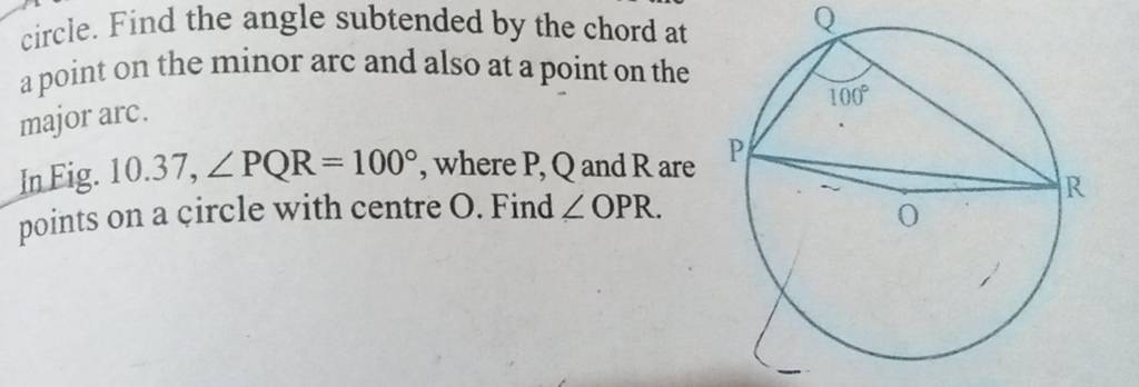 circle. Find the angle subtended by the chord at a point on the minor arc..