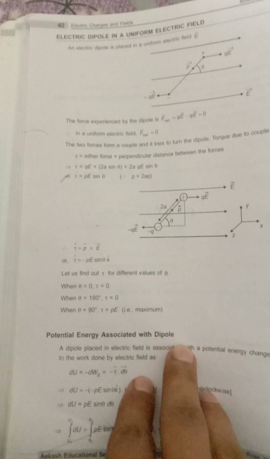42. Fhave chargas and flekis ELECTRIC DIPOLE IN A UNIFORM ELECTRIC FIELD