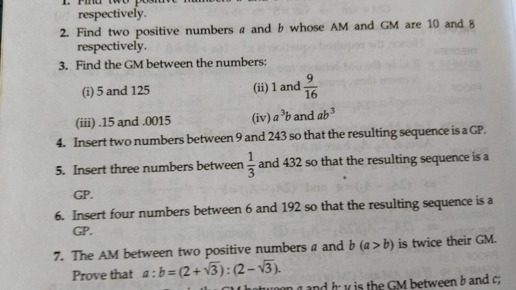 Find Two Positive Numbers A And B Whose AM And GM Are 10 And 8 Respective..