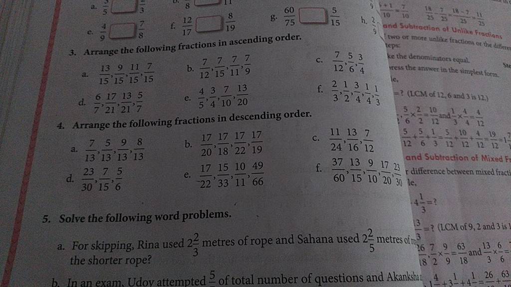 3. Arrange The Following Fractions In Ascending Order. A. 1513 ,159 ,1511..