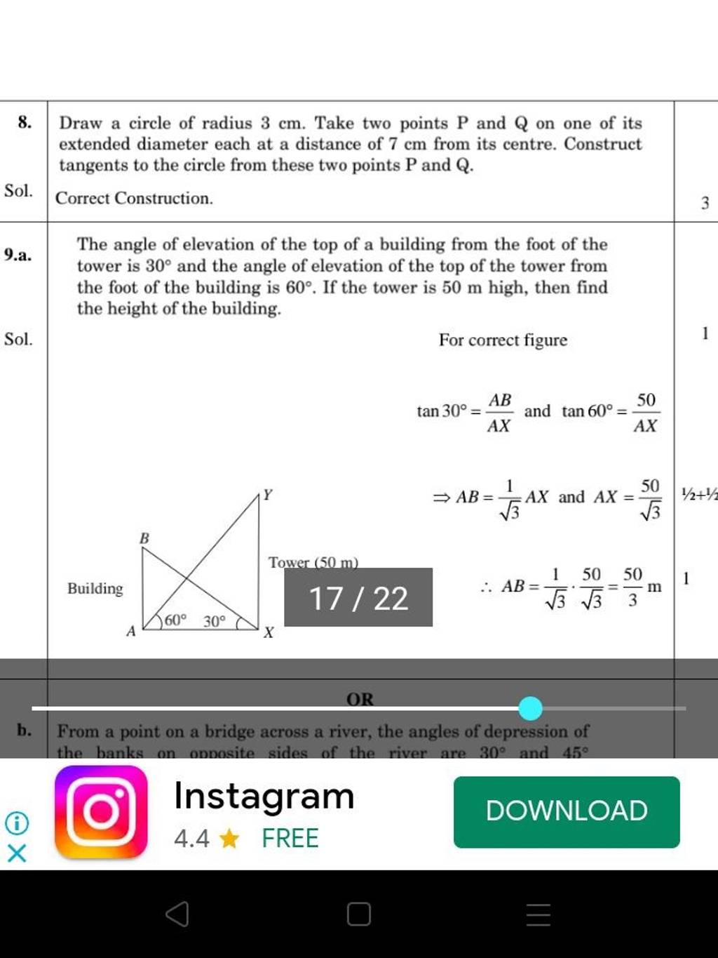 8. Draw a circle of radius 3 cm. Take two points P and Q on one of its ex..