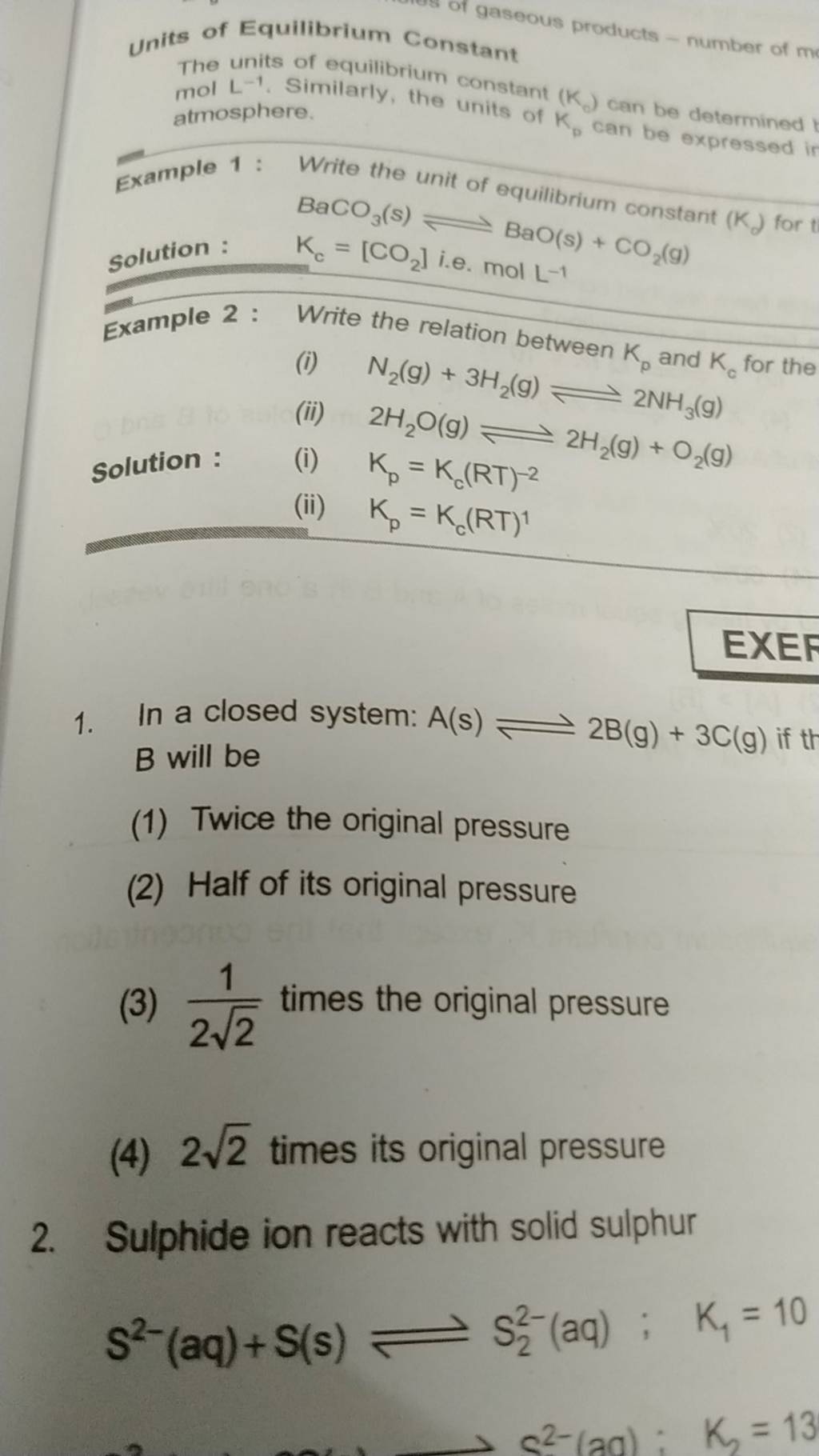 Units of Equilibrium Constant The units of equilibrium constant (kd ) can..