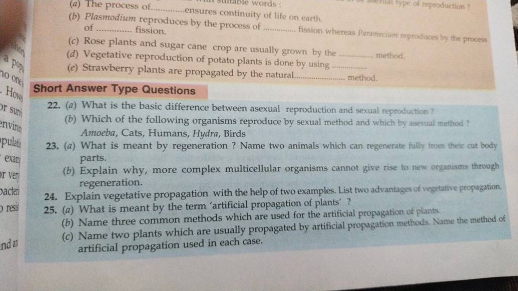 Explain vegetative propagation with the help of two examples. List two ad..