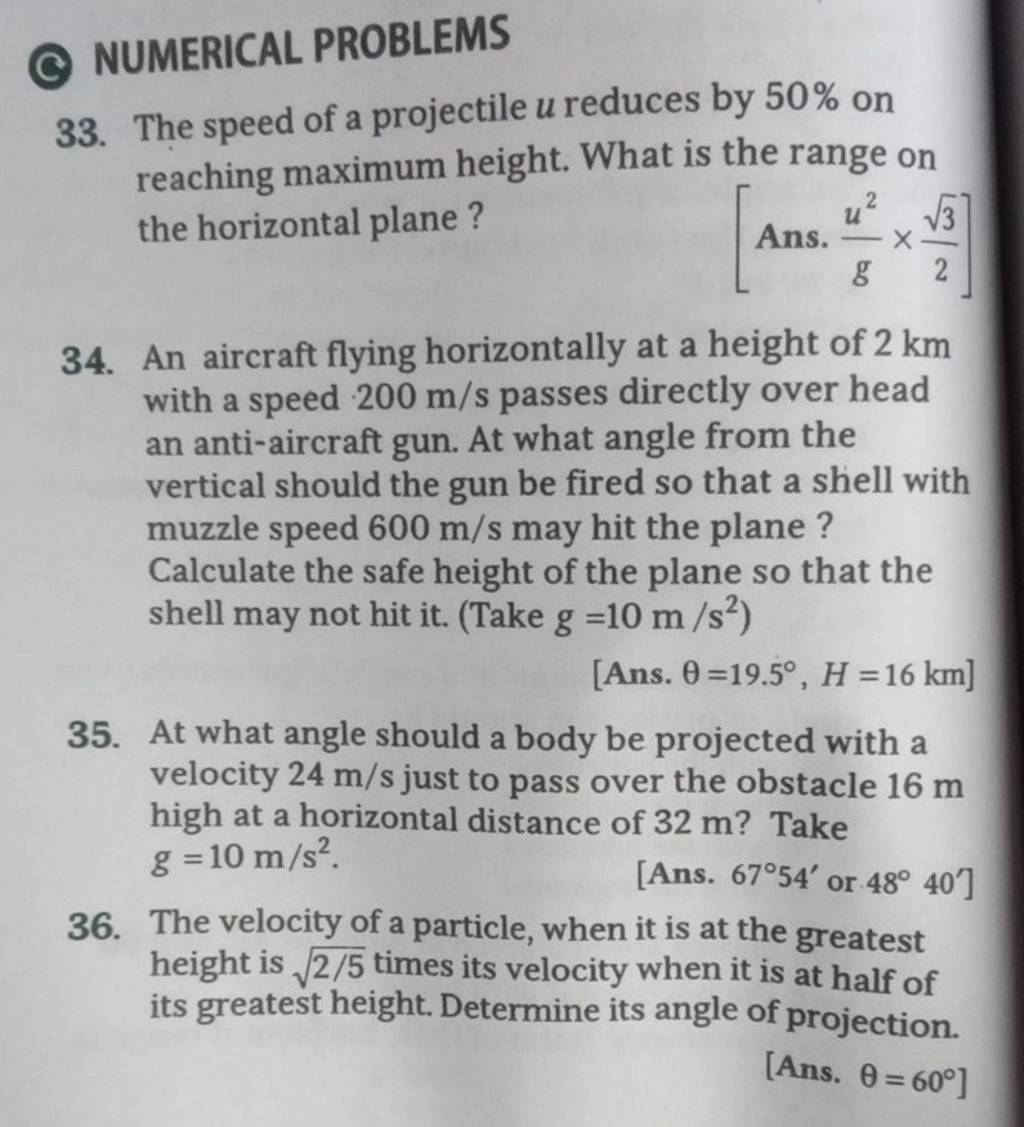 33-the-speed-of-a-projectile-u-reduces-by-50-on-reaching-maximum-height