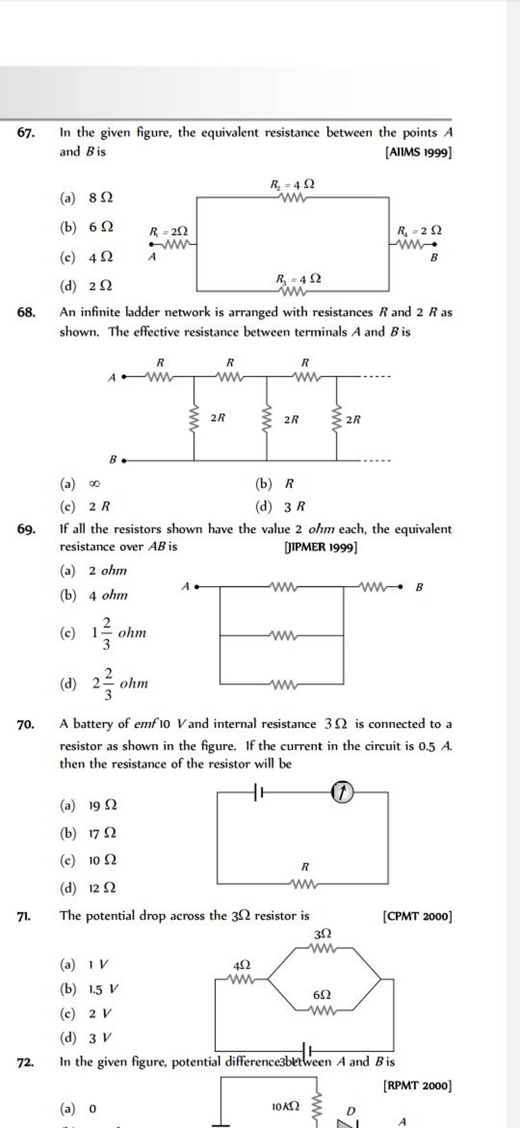 An infinite ladder network is arranged with resistances R and 2R as shown..