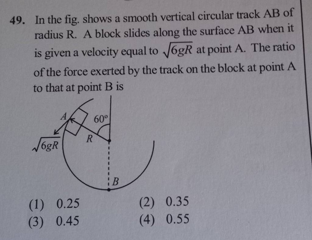 In The Fig. Shows A Smooth Vertical Circular Track AB Of Radius R. A Bloc..