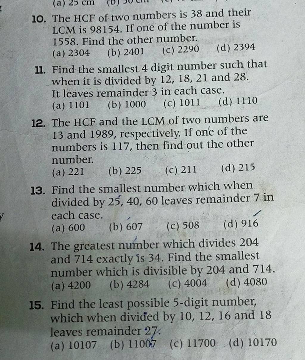 Find the smallest 4 digit number such that when it is divided by 12 18 21 