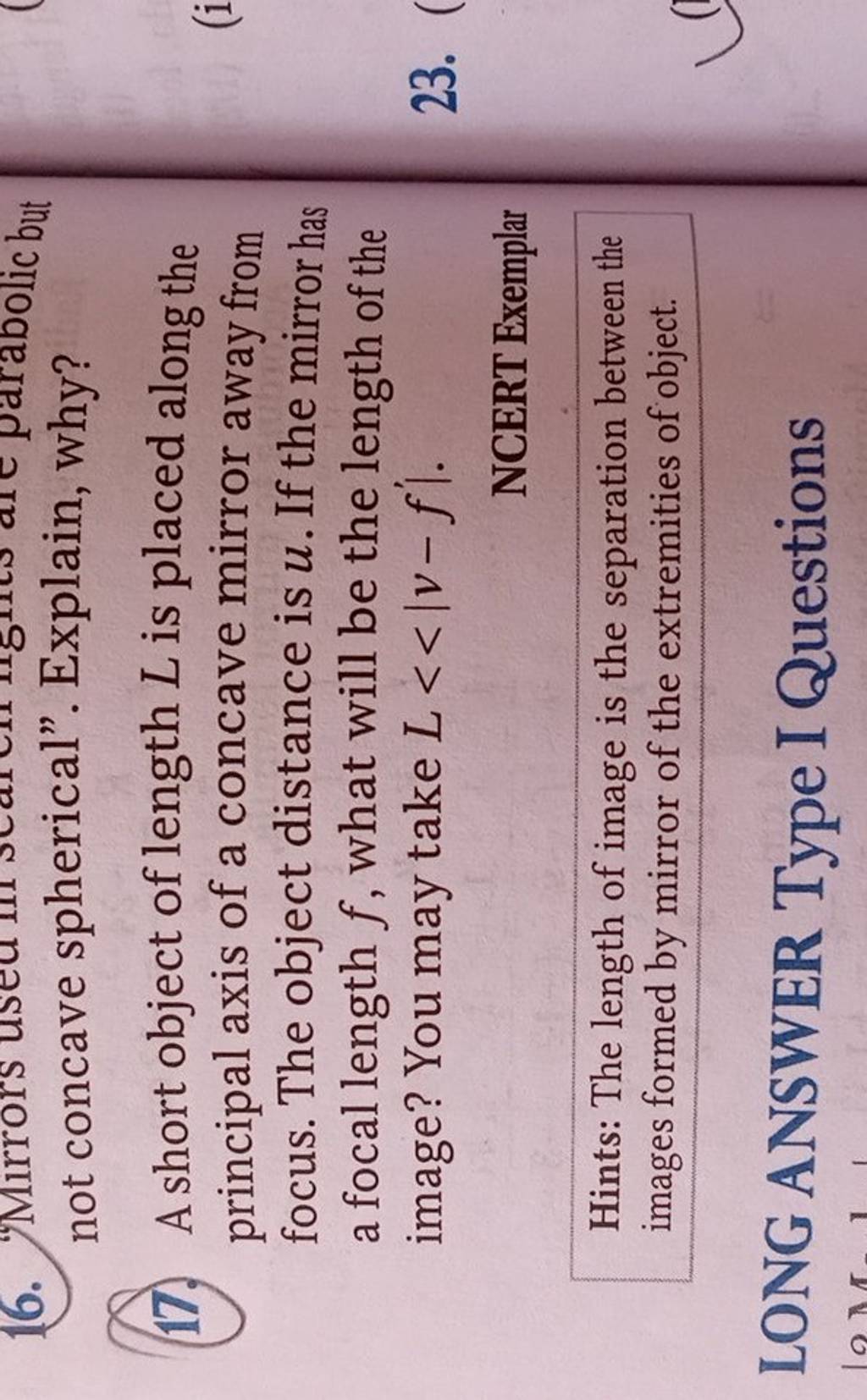 not concave spherical". Explain, why?
17. A short object of length L i