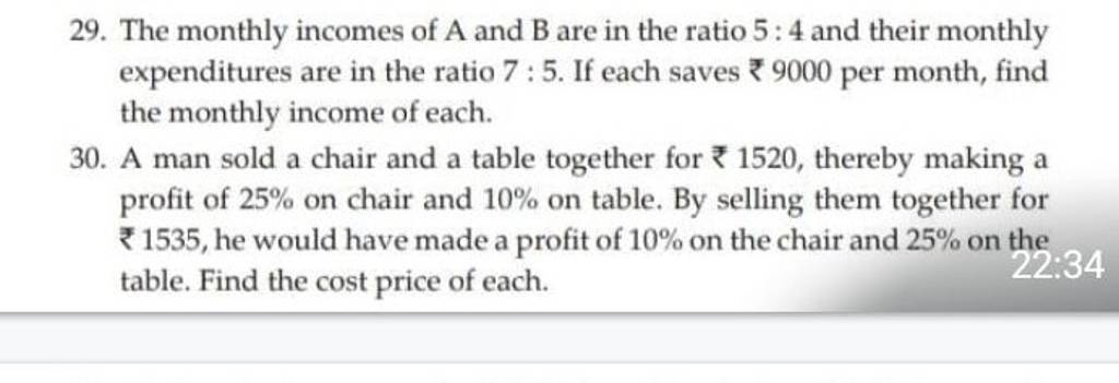 29. The Monthly Incomes Of A And B Are In The Ratio 5:4 And Their Monthly..