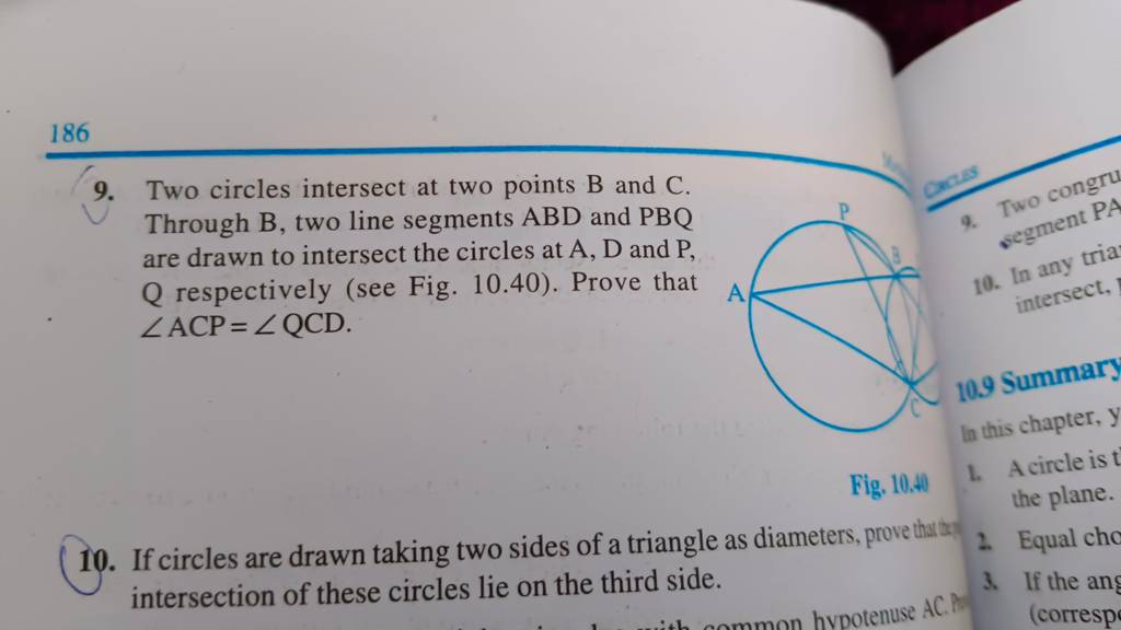 9. Two Circles Intersect At Two Points B And C. Through B, Two Line Segme..