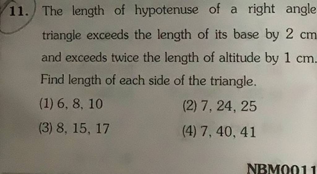The length of hypotenuse of a right angle triangle exceeds the length of