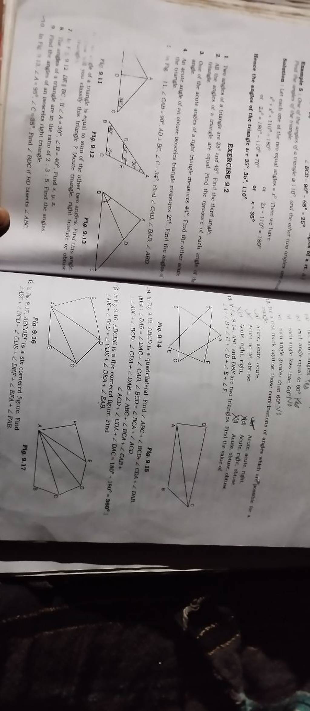 Example 5 One of the angles of a triangle is 110°, and the other two angl..