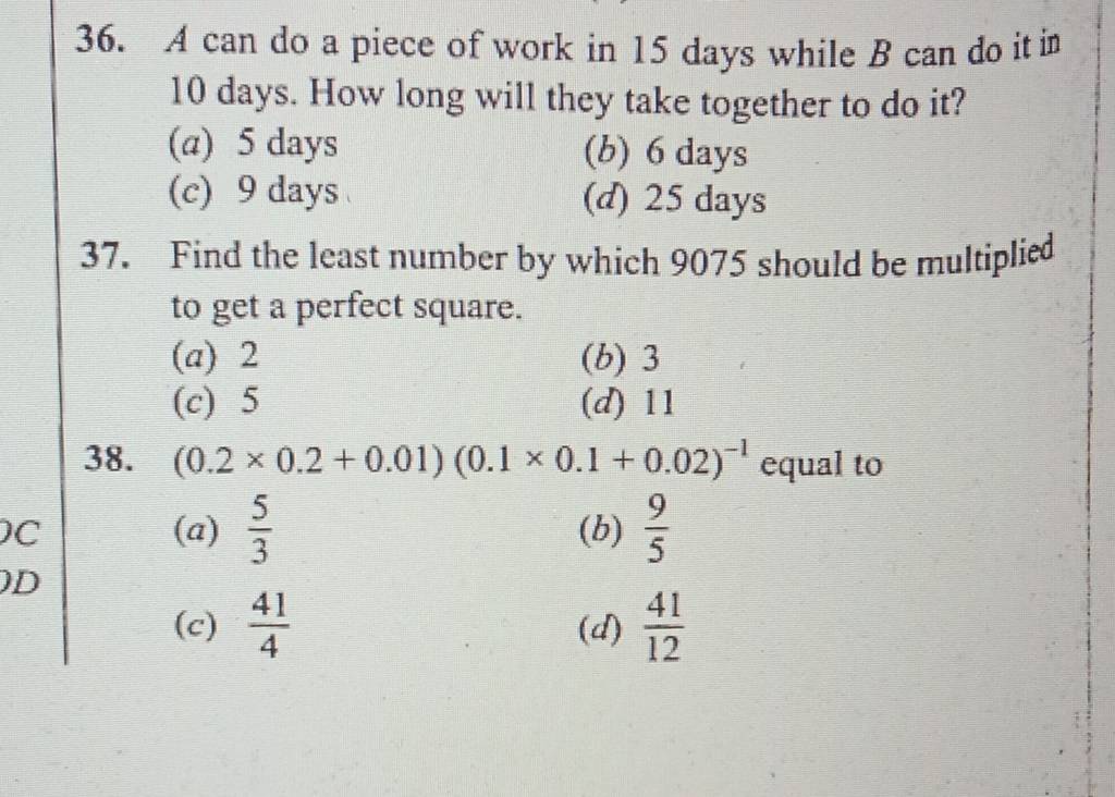 36. A Can Do A Piece Of Work In 15 Days While B Can Do It In 10 Days. How..