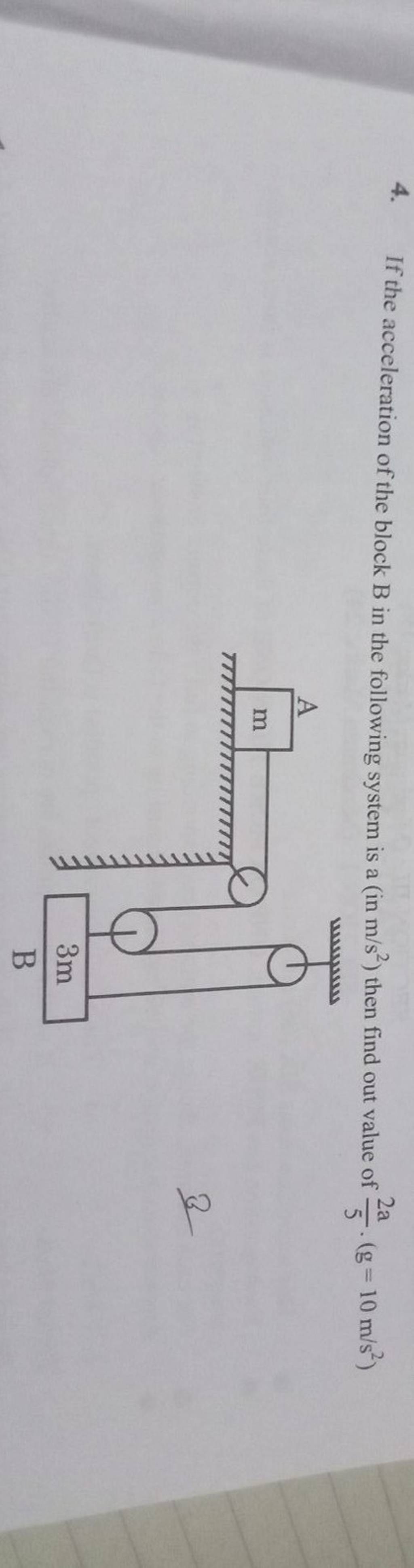 4. If The Acceleration Of The Block B In The Following System Is A (in M/..