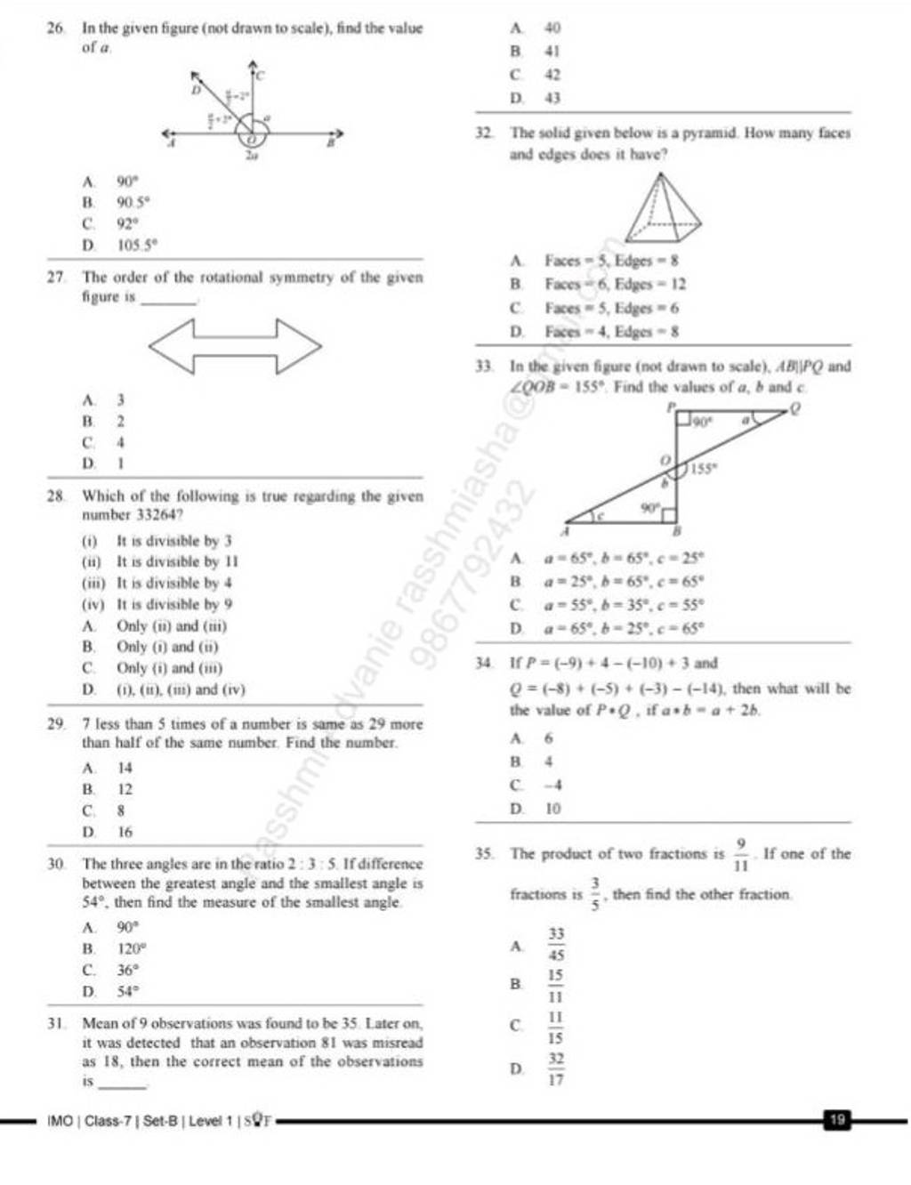 26. In the given figure (not drawn to scale), find the value A. 40 of a